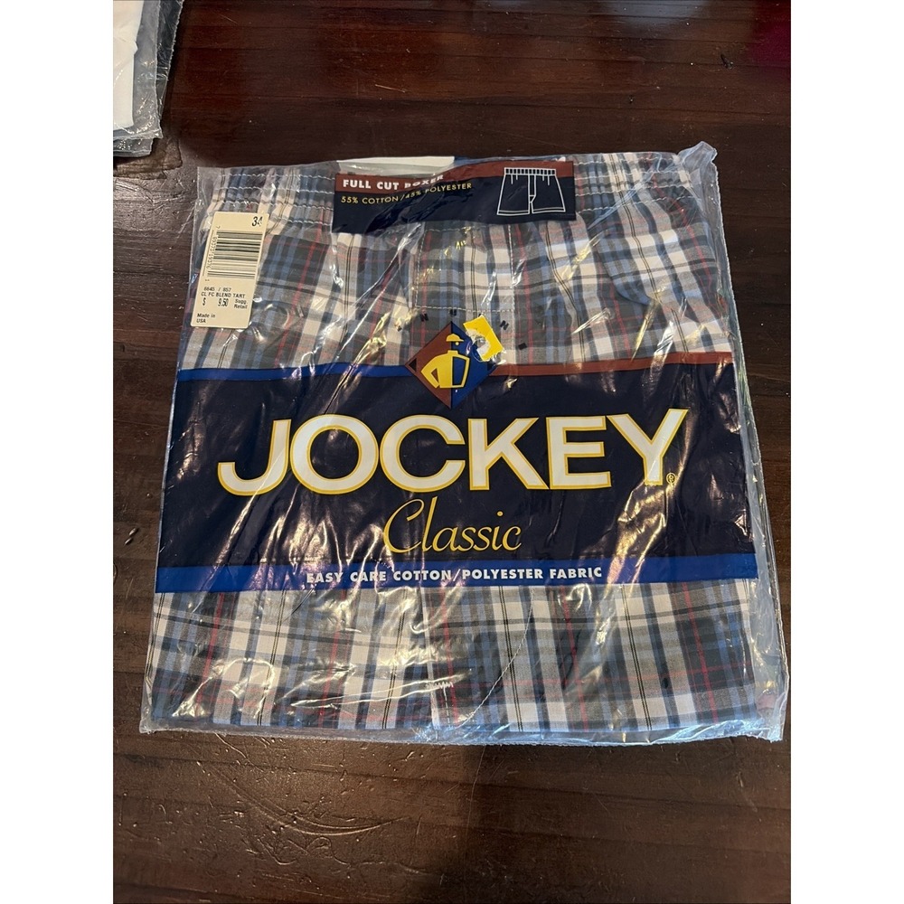 Vintage 1998 Jockey Classic Men's 34 Full Cut Boxer 1-Pack Plaid Multicolor NOS
